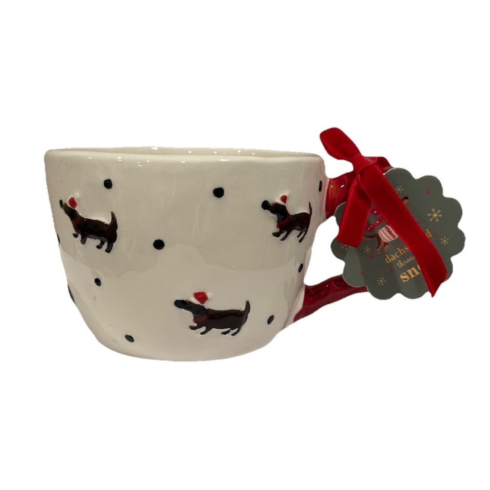 Sunday Morning Ceramics Dachshund Ceramic Christmas‎ Holiday Mug new!!